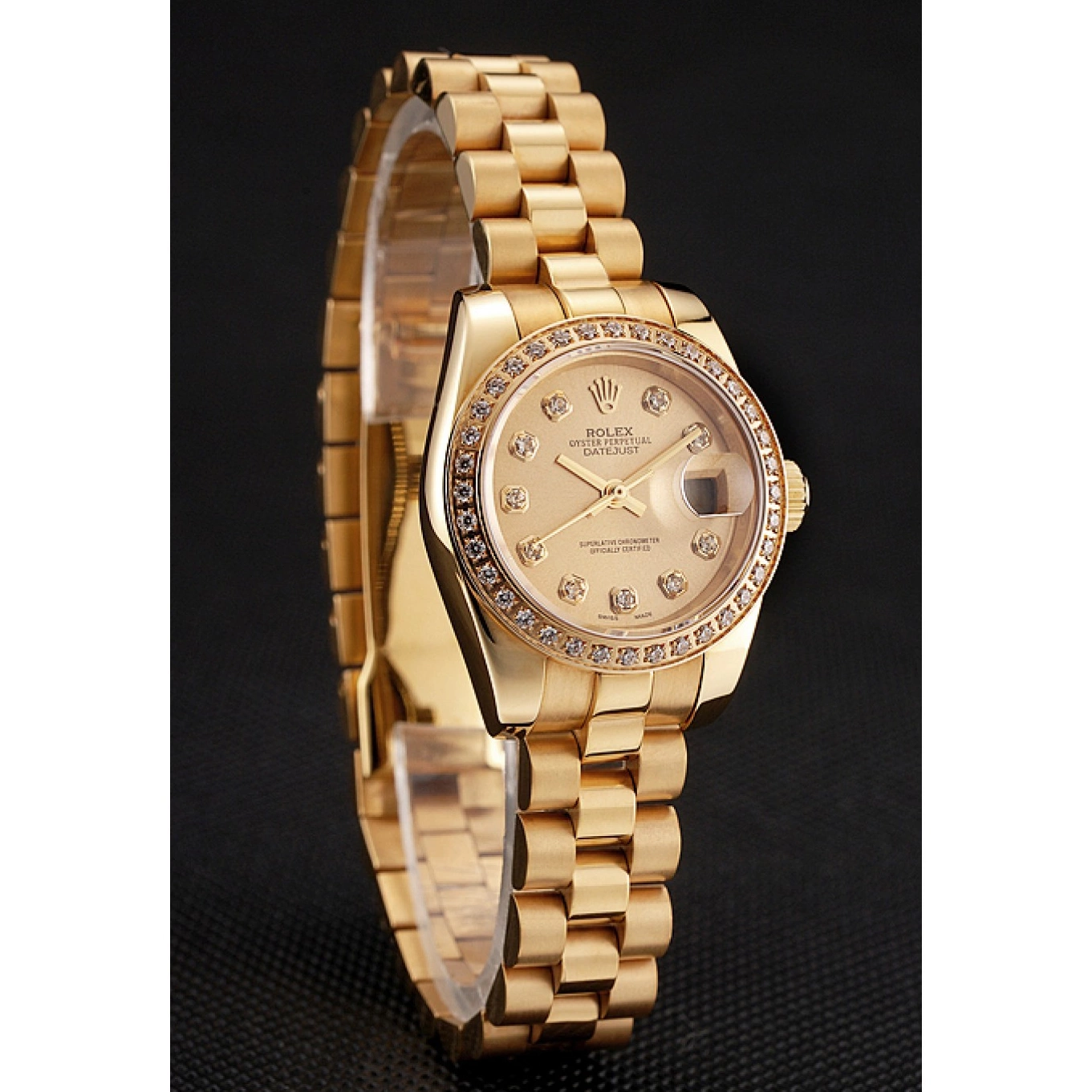 Good copy rolex watches Bracelet Diamond Champagne 1454095 Bezel Gold Rolex Swiss Lady-Datejust Dial 0529